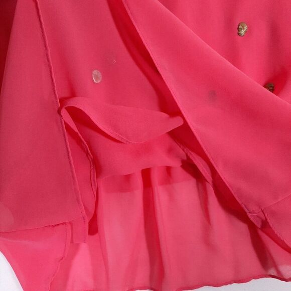 Rapsodia Layered Pink Mesh Tank with Gold Skull Medallions Ruffled Back X-Small - Picture 6 of 15